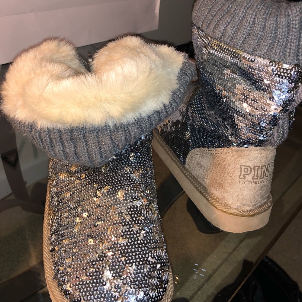 Victoria’s Secret pink sequin boots with fur